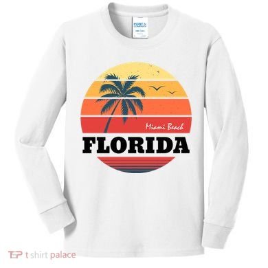 Miami Beach Florida Retro Circle Kids Long Sleeve Shirt