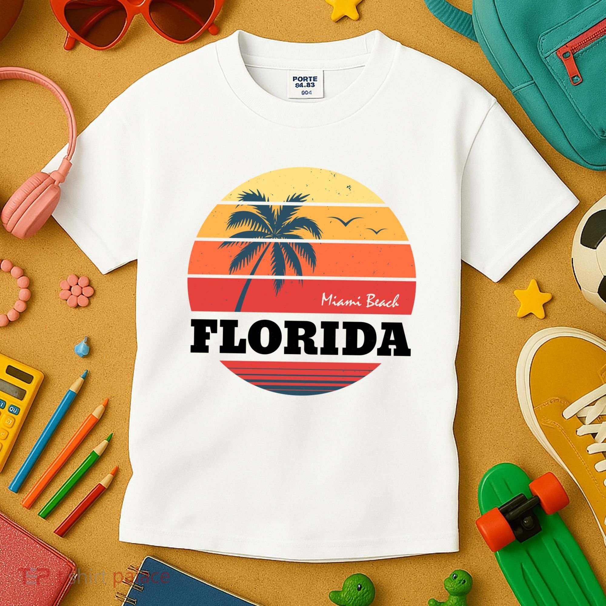 Miami Beach Florida Retro Circle Kids T-Shirt