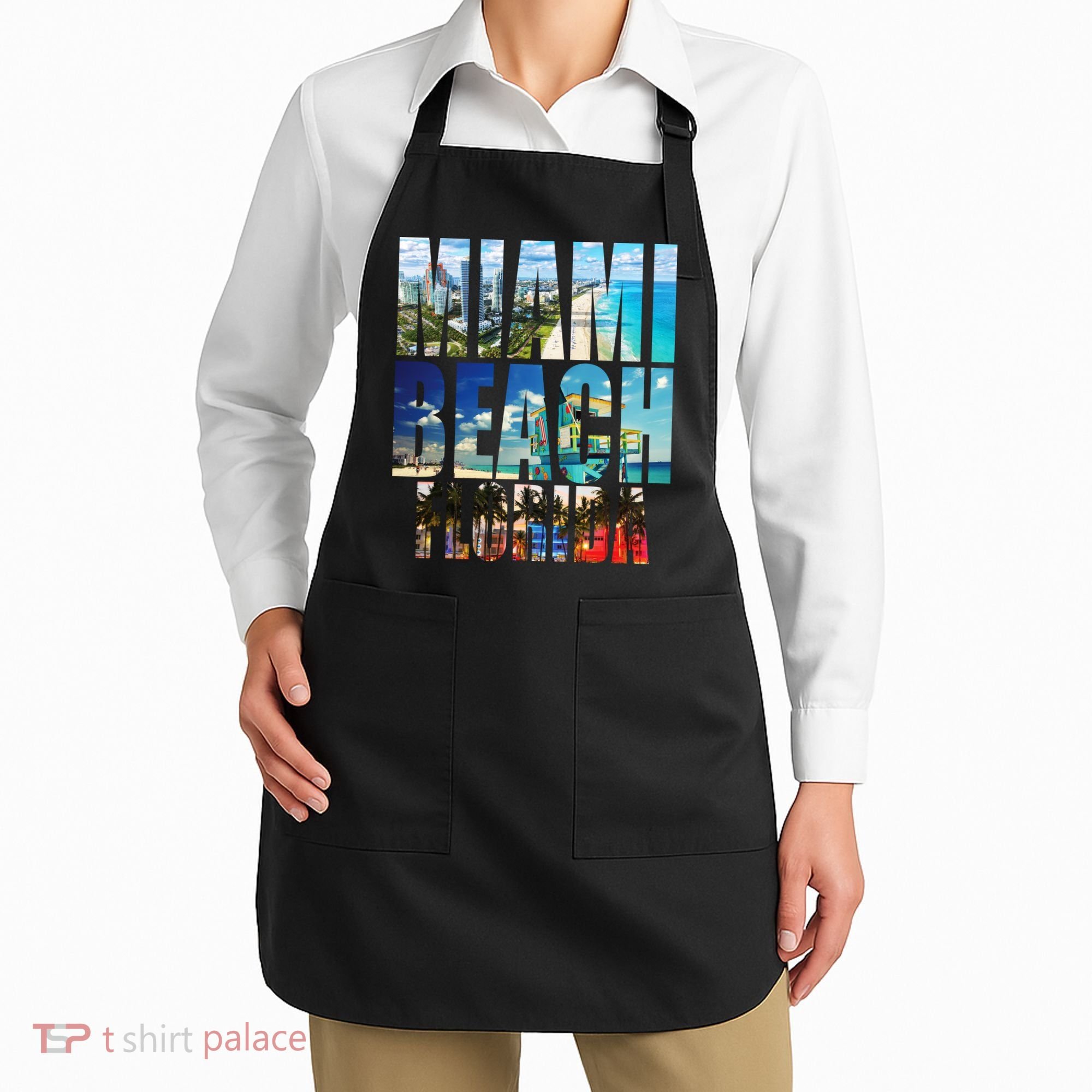 Miami Beach Florida Retro City Logo Apron