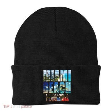 Miami Beach Florida Retro City Logo Beanie