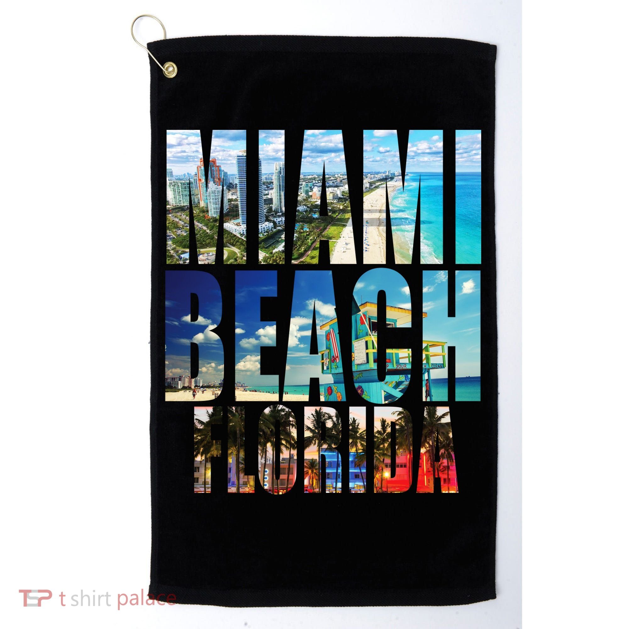 Miami Beach Florida Retro City Logo Golf Towel
