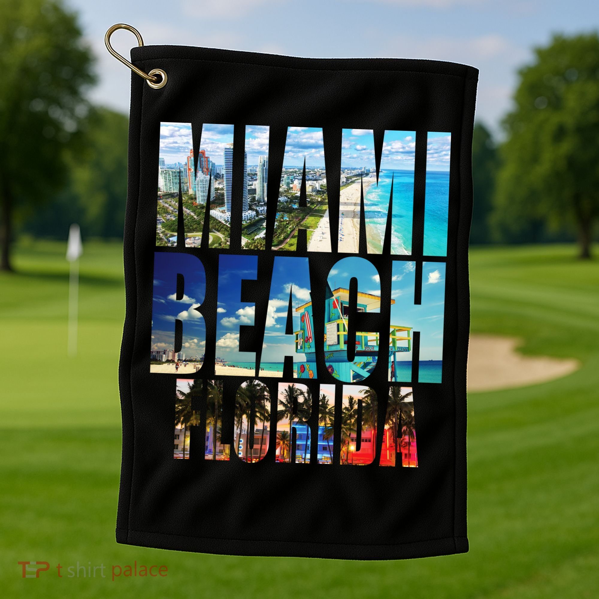 Miami Beach Florida Retro City Logo Golf Towel