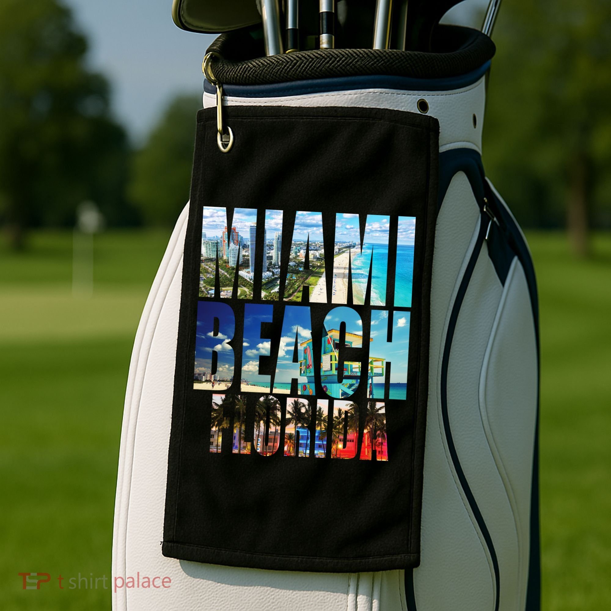 Miami Beach Florida Retro City Logo Golf Towel