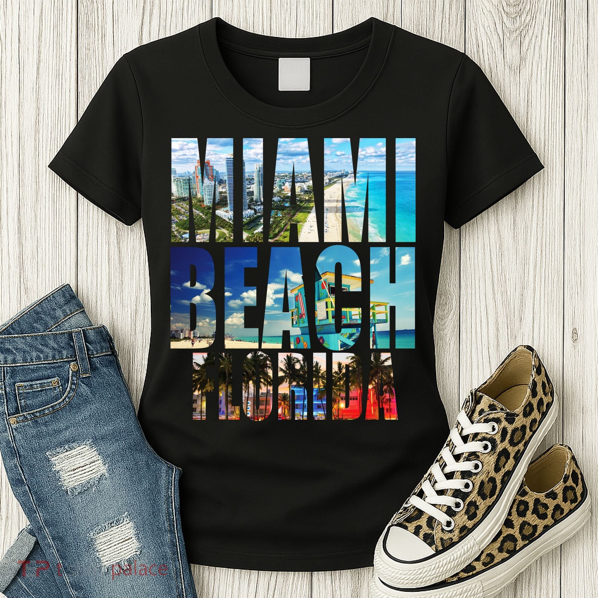 Miami Beach Florida Retro City Logo Women's T-Shirt