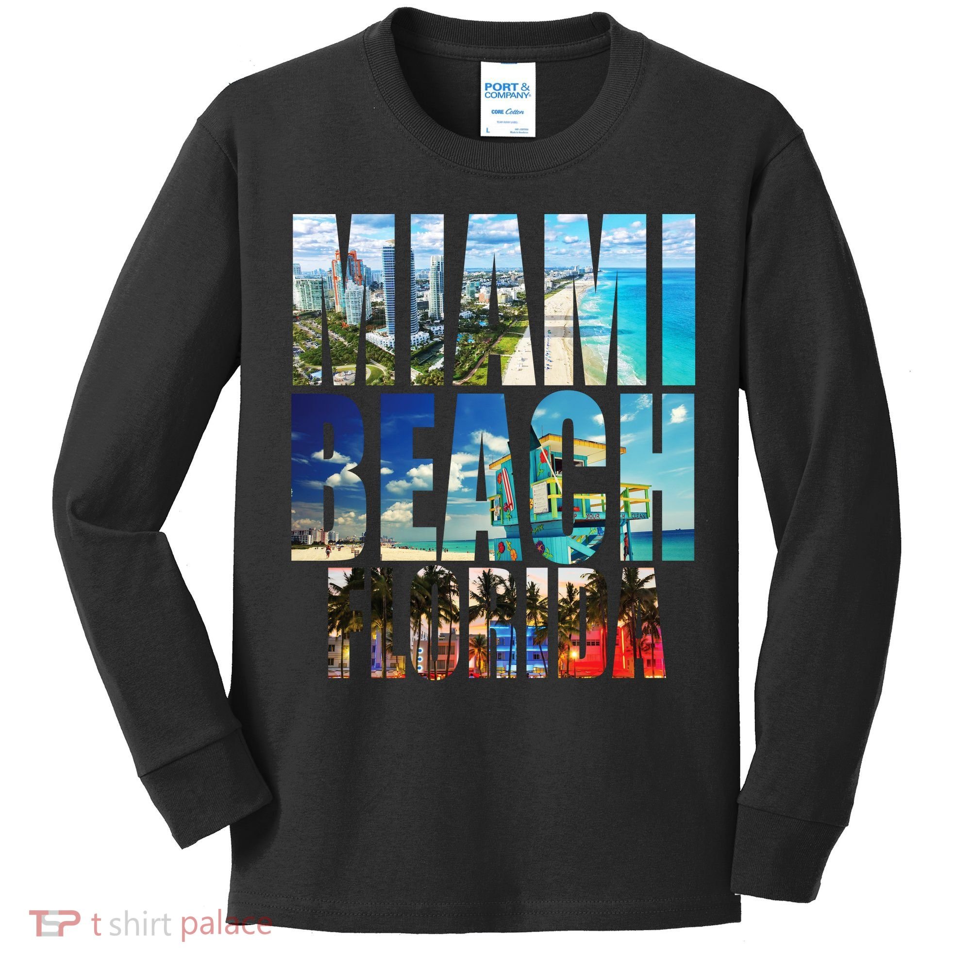 Miami Beach Florida Retro City Logo Kids Long Sleeve Shirt