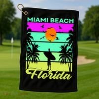 Miami Beach Florida Surfing Golf Towel thumb 1