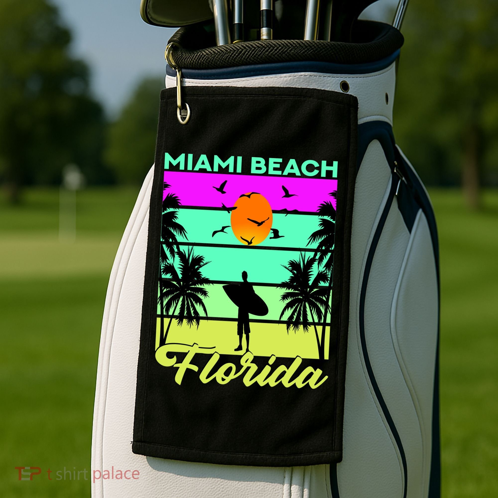 Miami Beach Florida Surfing Golf Towel
