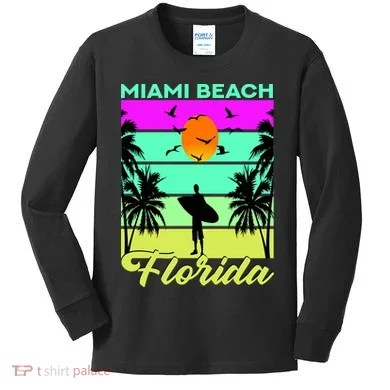 Miami Beach Florida Surfing Kids Long Sleeve Shirt