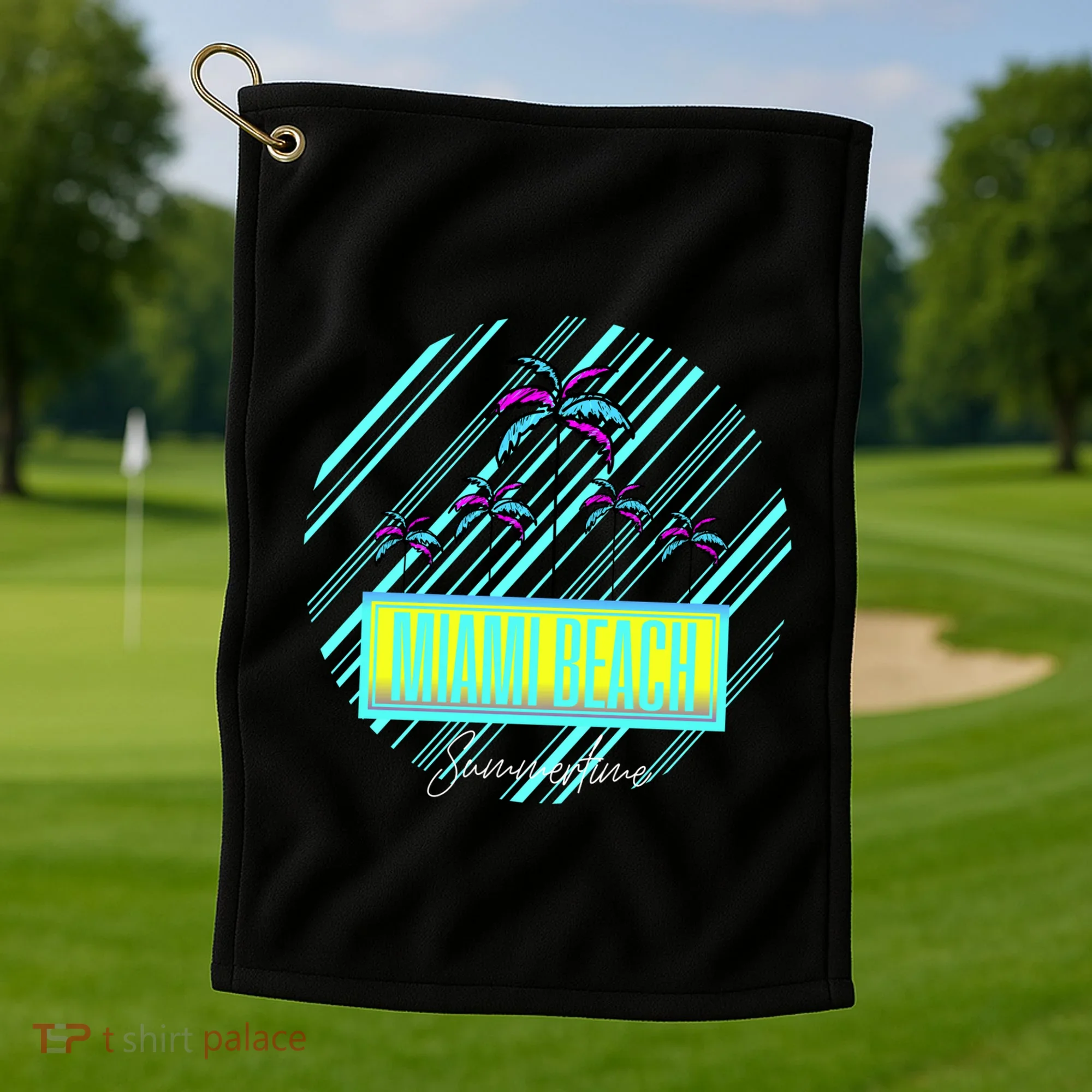 Miami Beach Palm Trees Retro Golf Towel