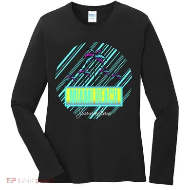 Miami Beach Palm Trees Retro Women's Long Sleeve Shirt