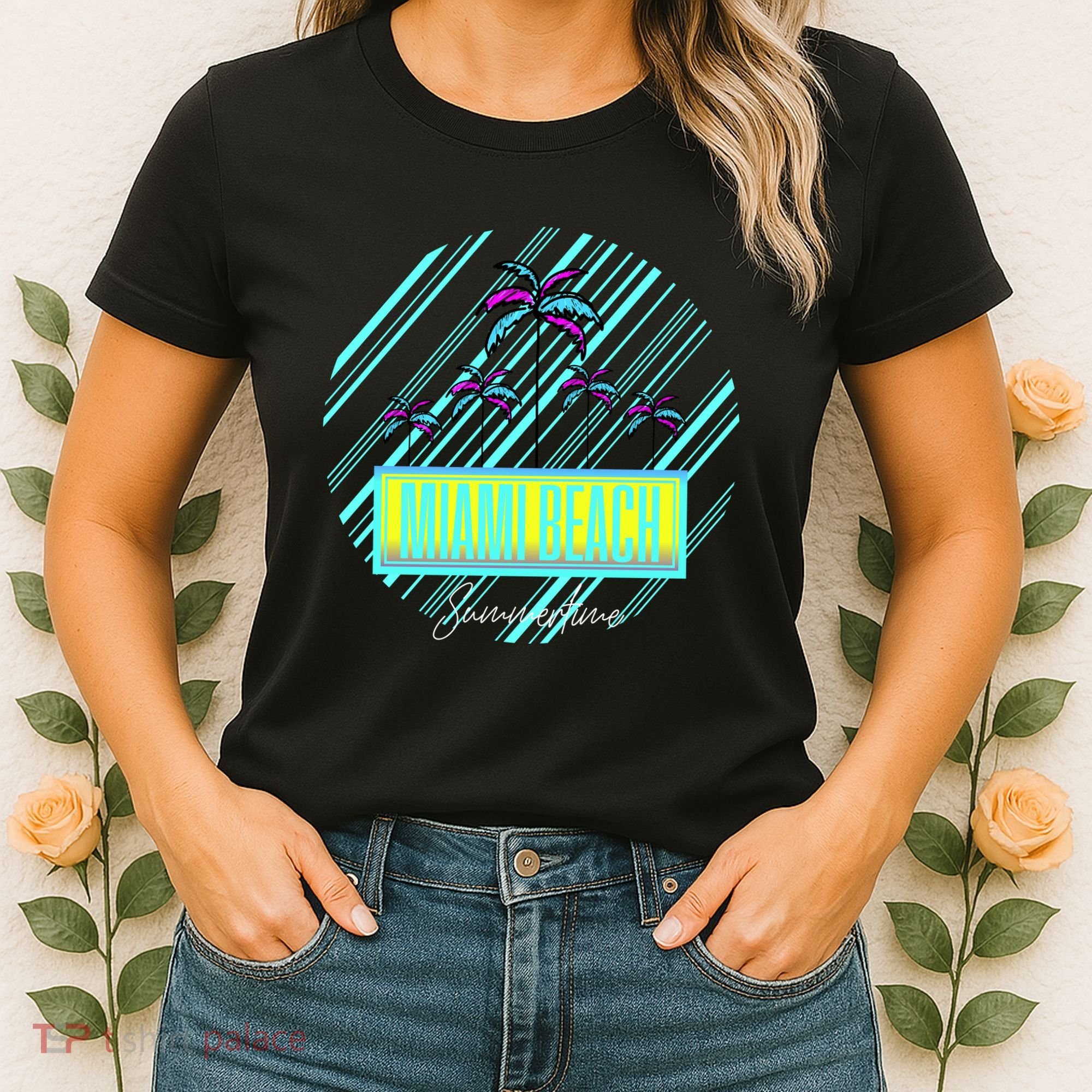 Miami Beach Palm Trees Retro Women's T-Shirt