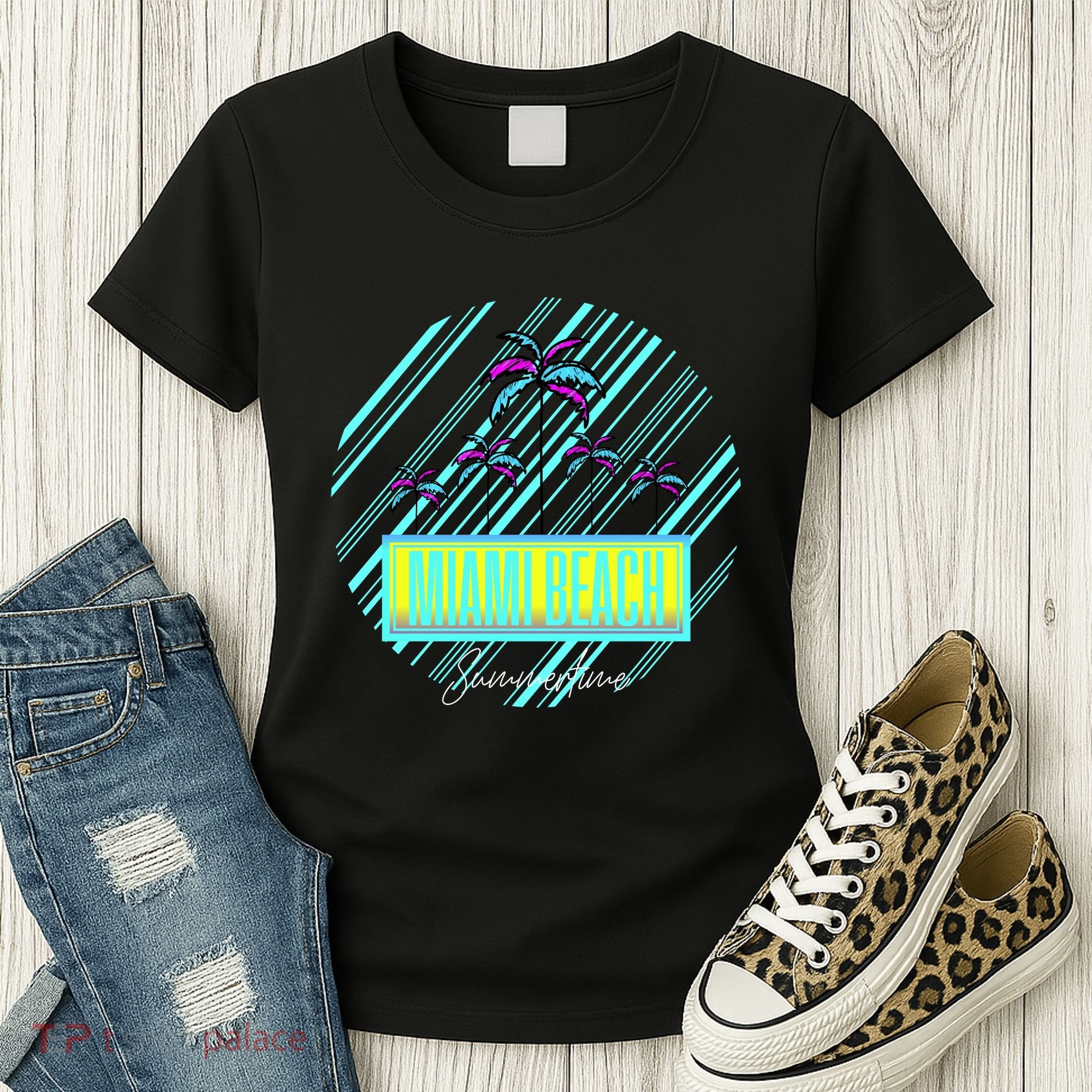 Miami Beach Palm Trees Retro Women's T-Shirt