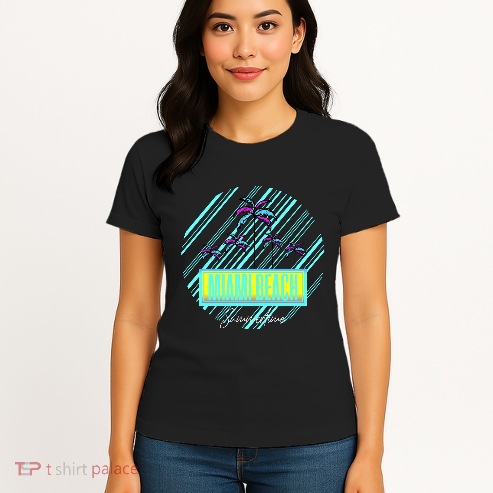 Miami Beach Palm Trees Retro Women's T-Shirt