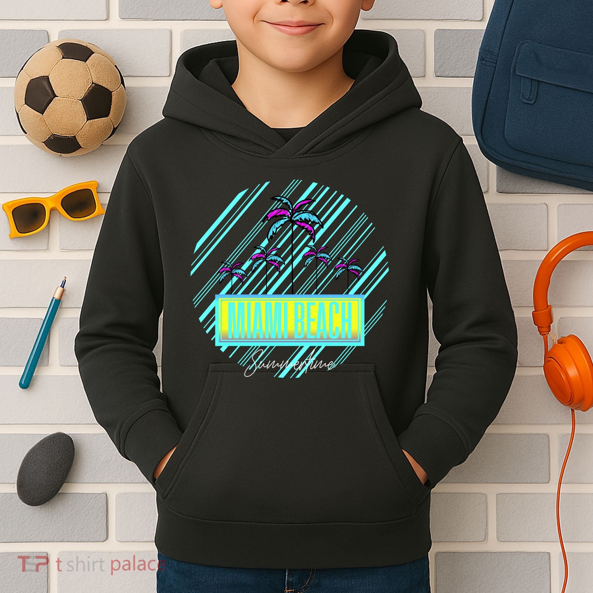 Miami Beach Palm Trees Retro Kids Hoodie