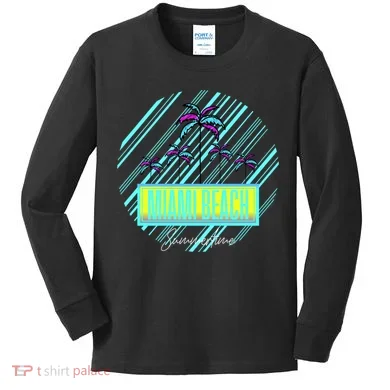 Miami Beach Palm Trees Retro Kids Long Sleeve Shirt