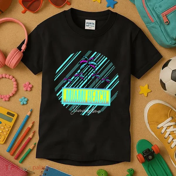 Miami Beach Palm Trees Retro Kids T-Shirt