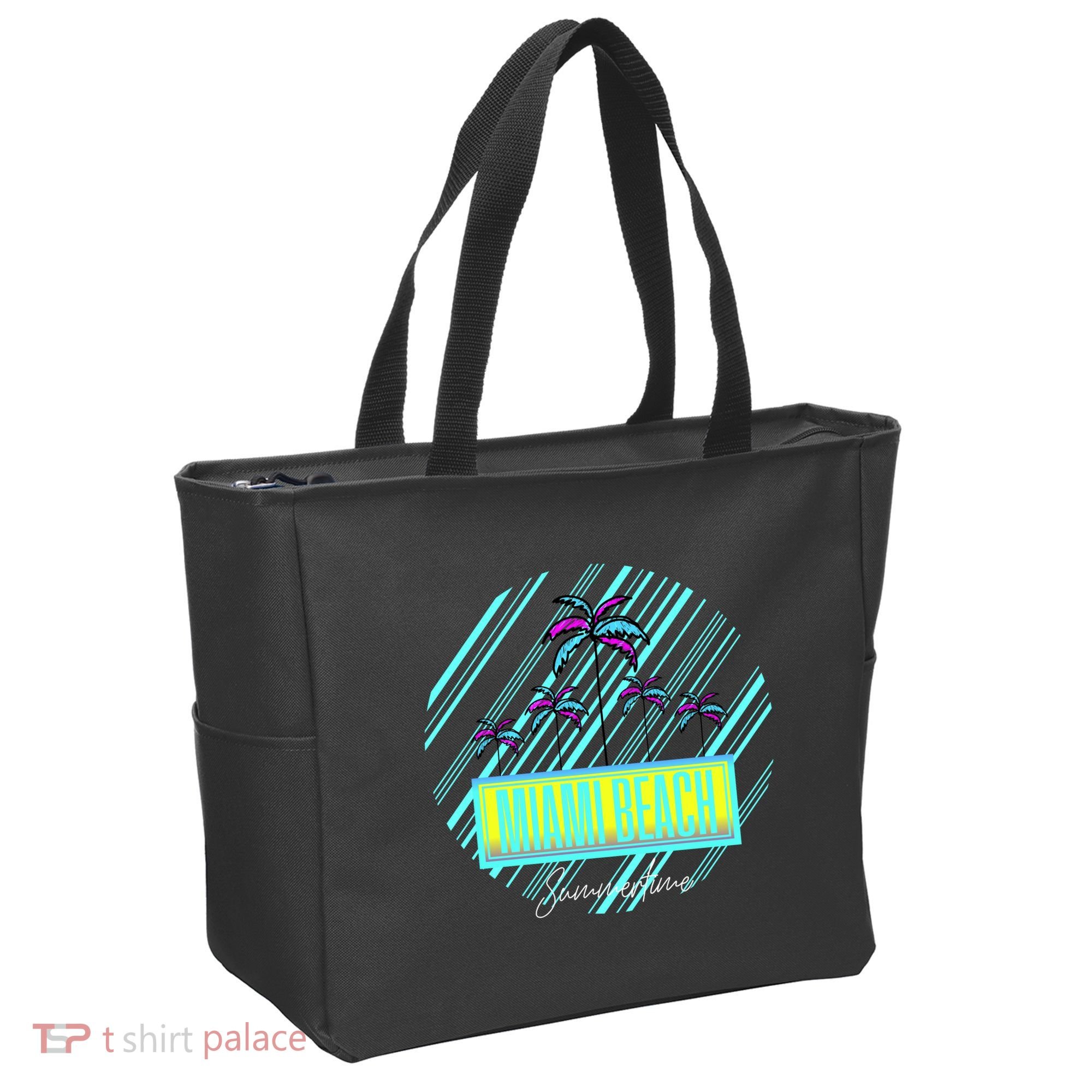 Miami Beach Palm Trees Retro Tote Bag