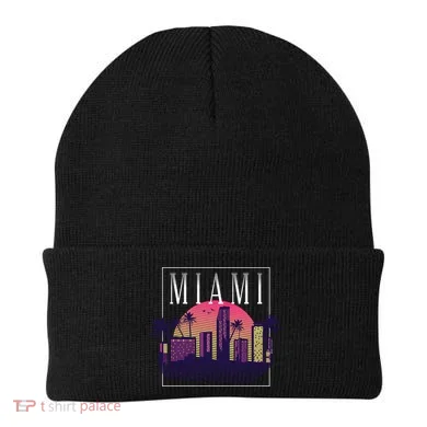 Miami Florida Retro Skyline Beanie