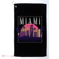 Miami Florida Retro Skyline Golf Towel thumb 0