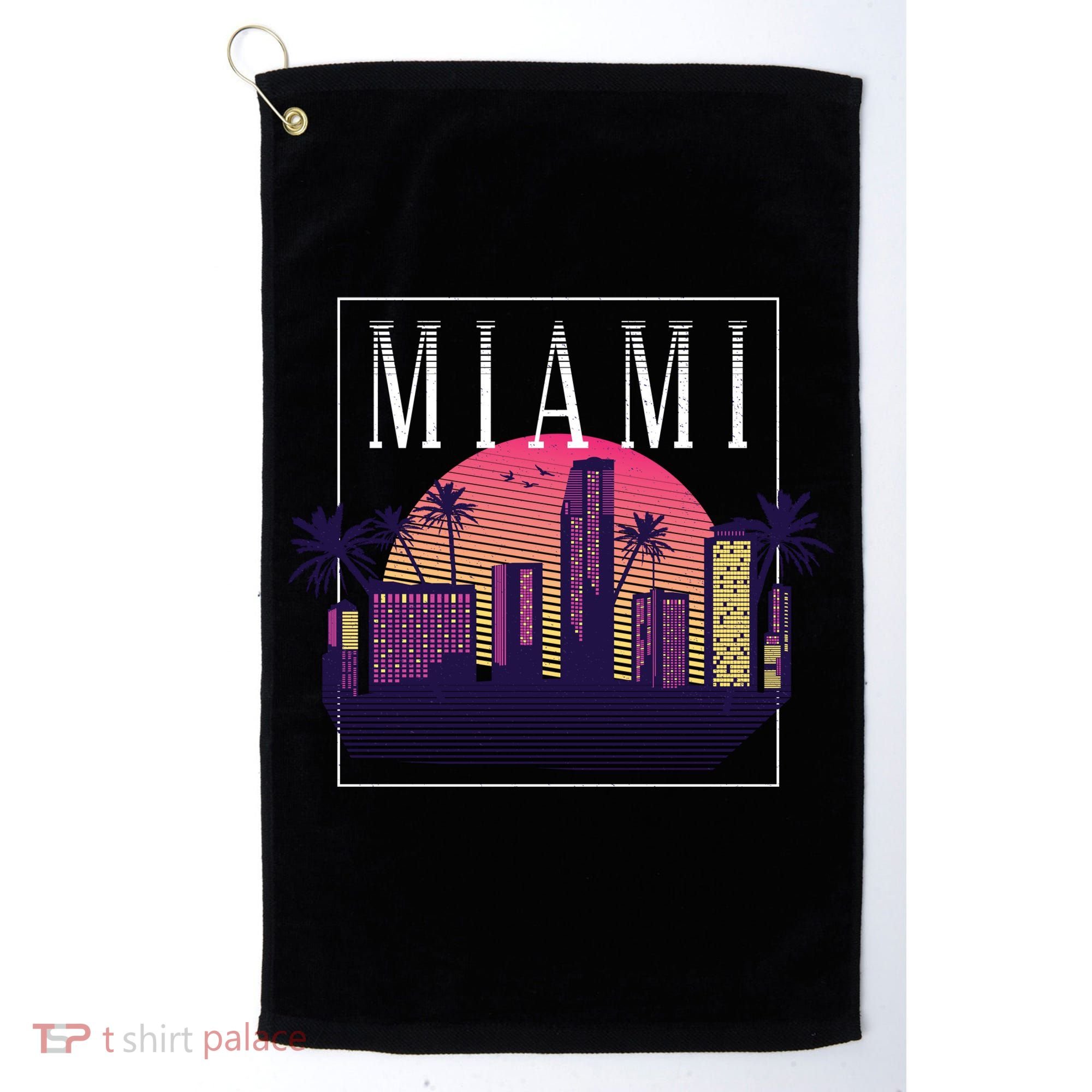 Miami Florida Retro Skyline Golf Towel