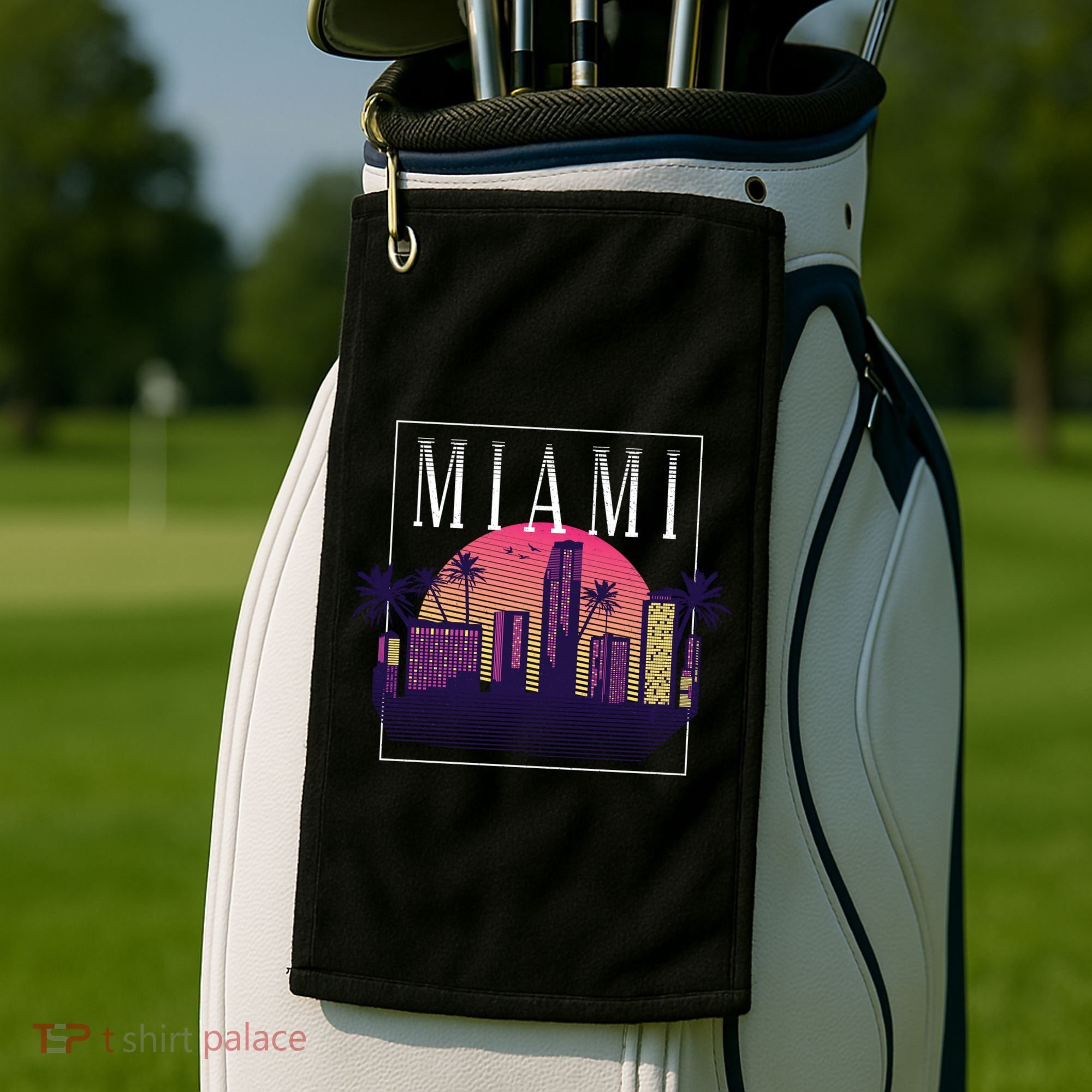 Miami Florida Retro Skyline Golf Towel