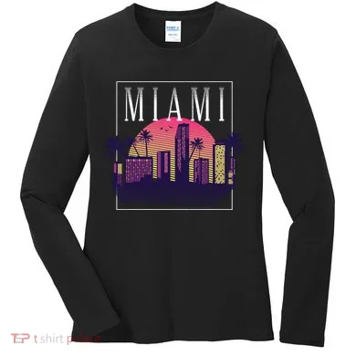 Miami Florida Retro Skyline Women's Long Sleeve Shirt
