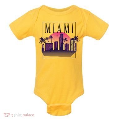 Miami Florida Retro Skyline Baby Bodysuit