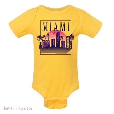Miami Florida Retro Skyline Baby Bodysuit