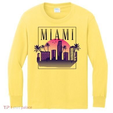 Miami Florida Retro Skyline Kids Long Sleeve Shirt