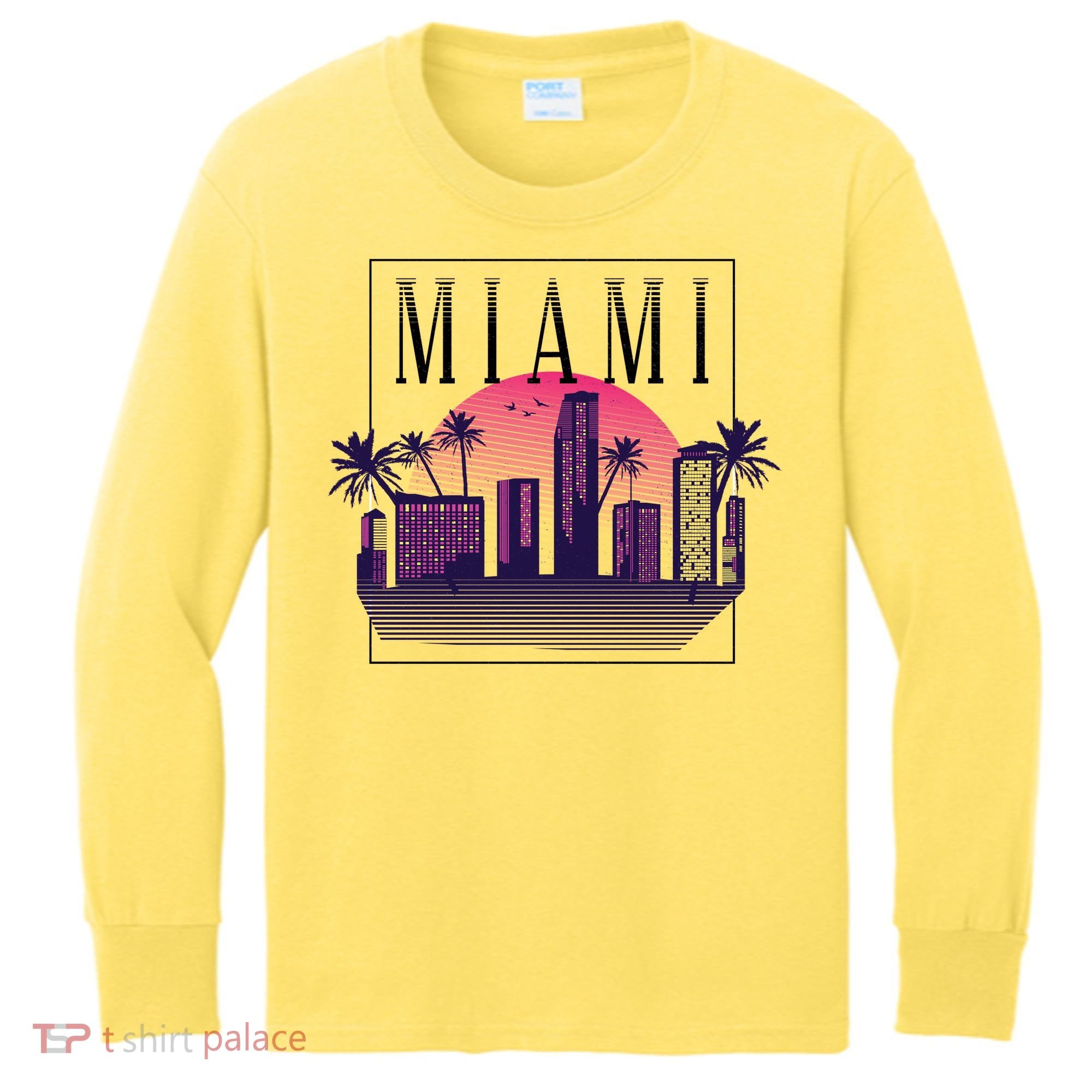 Miami Florida Retro Skyline Kids Long Sleeve Shirt