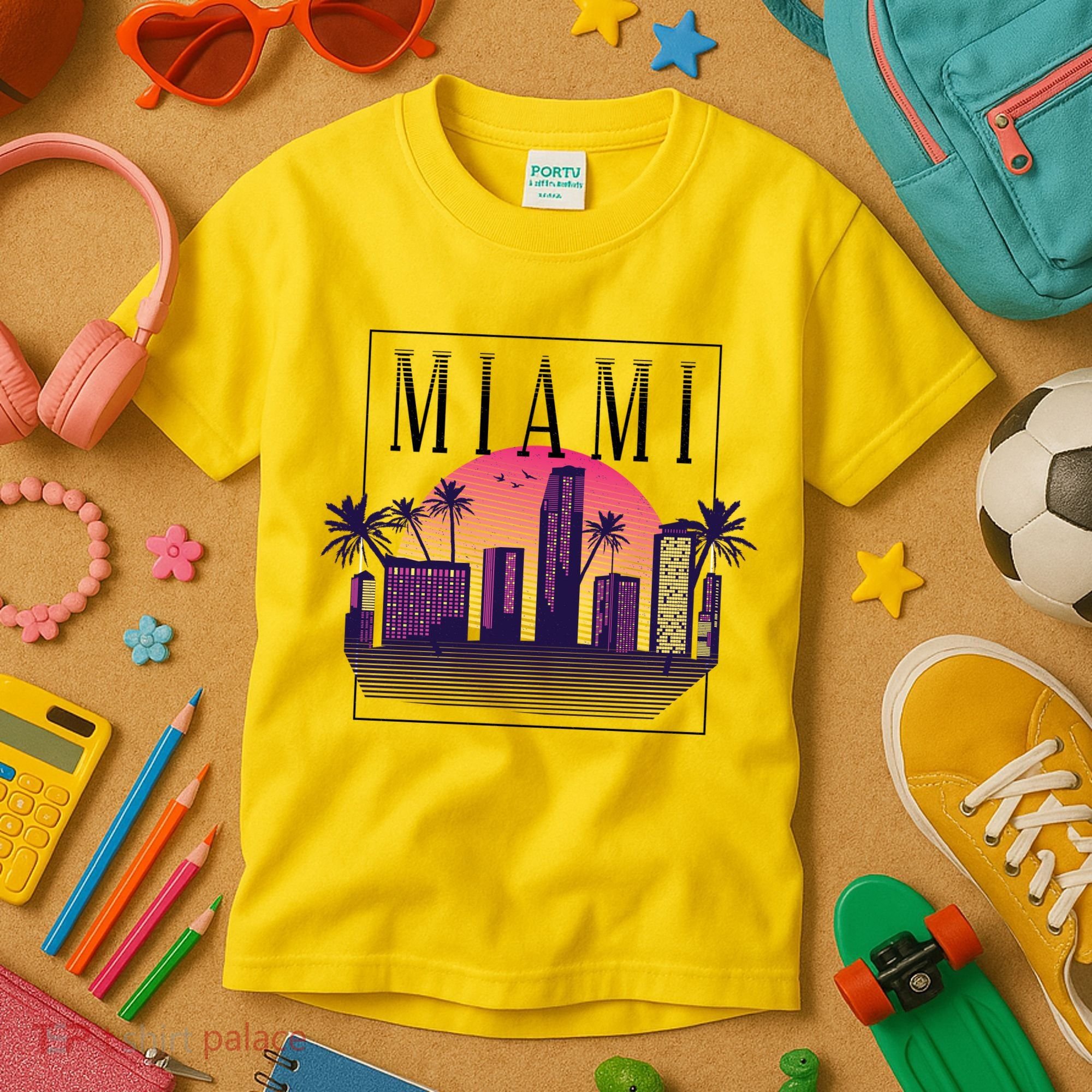 Miami Florida Retro Skyline Kids T-Shirt