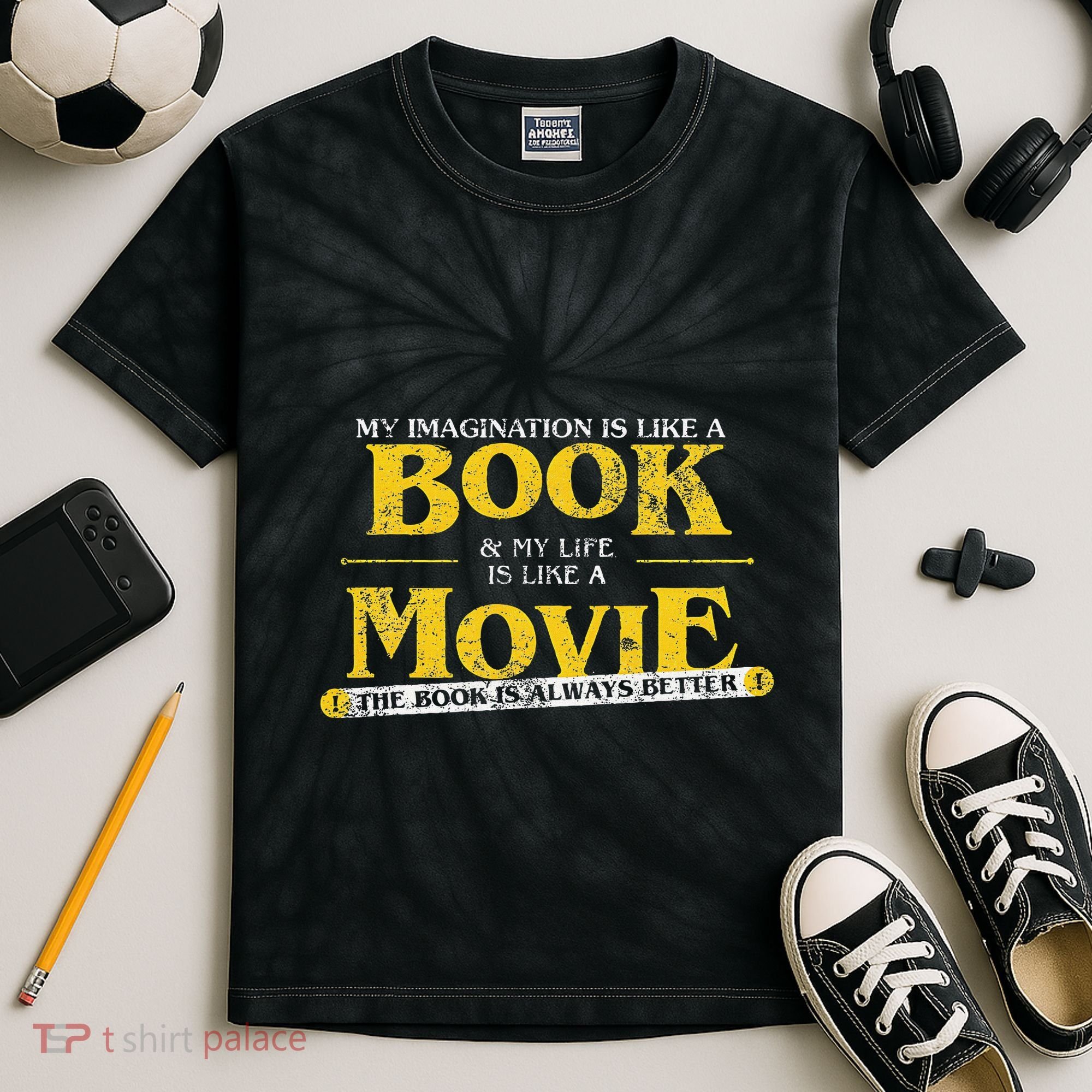 My Imagination Book My Life Movie Sarcastic Retro Book Lover Kids Tie-Dye T-Shirt