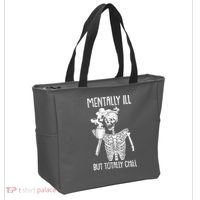 Mentally Ill But Totally Chill Skeleton Funny Tote Bag thumb 2