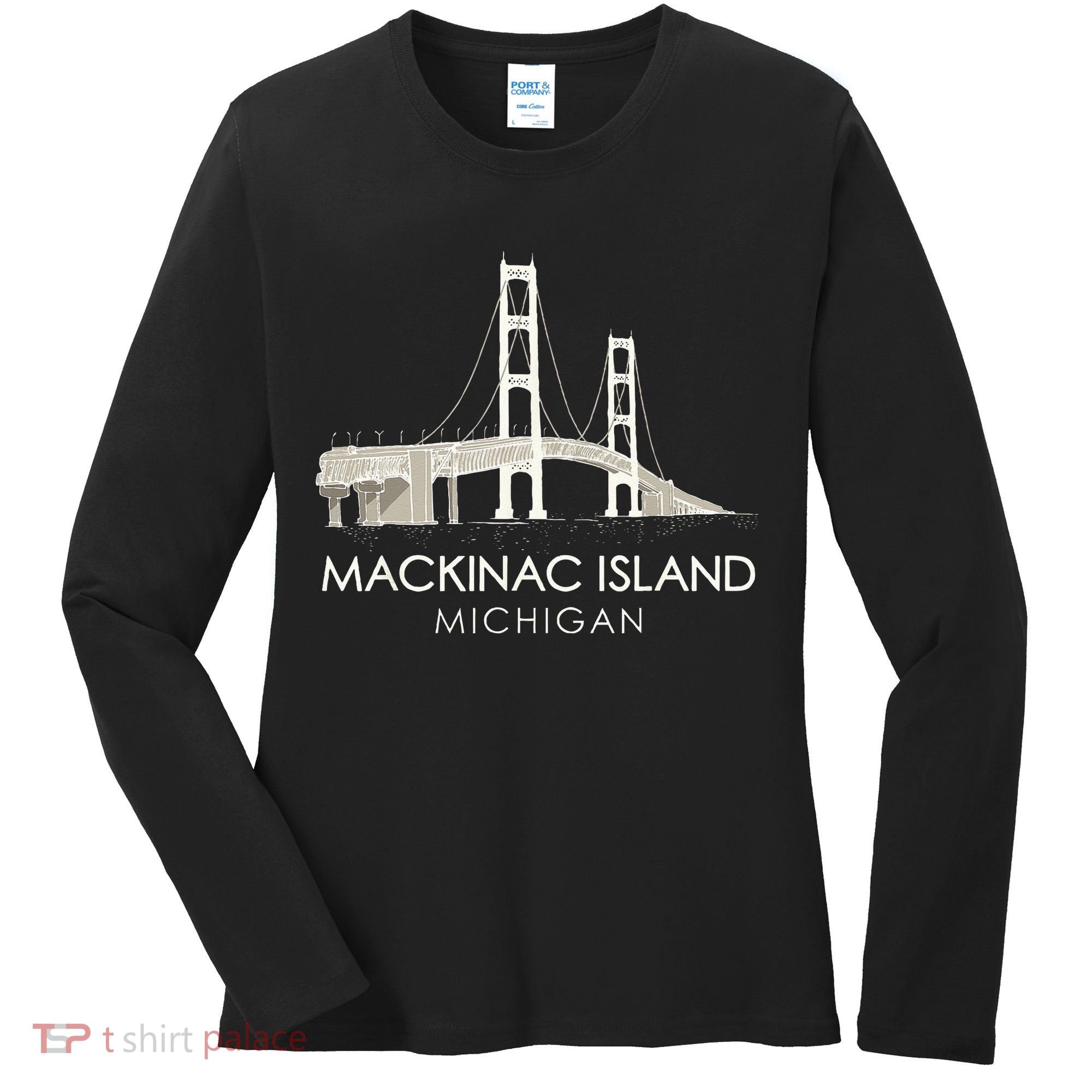 Mackinac Island Bridge Michigan Great Lakes Huron Ferry Trip Women's Long Sleeve Shirt