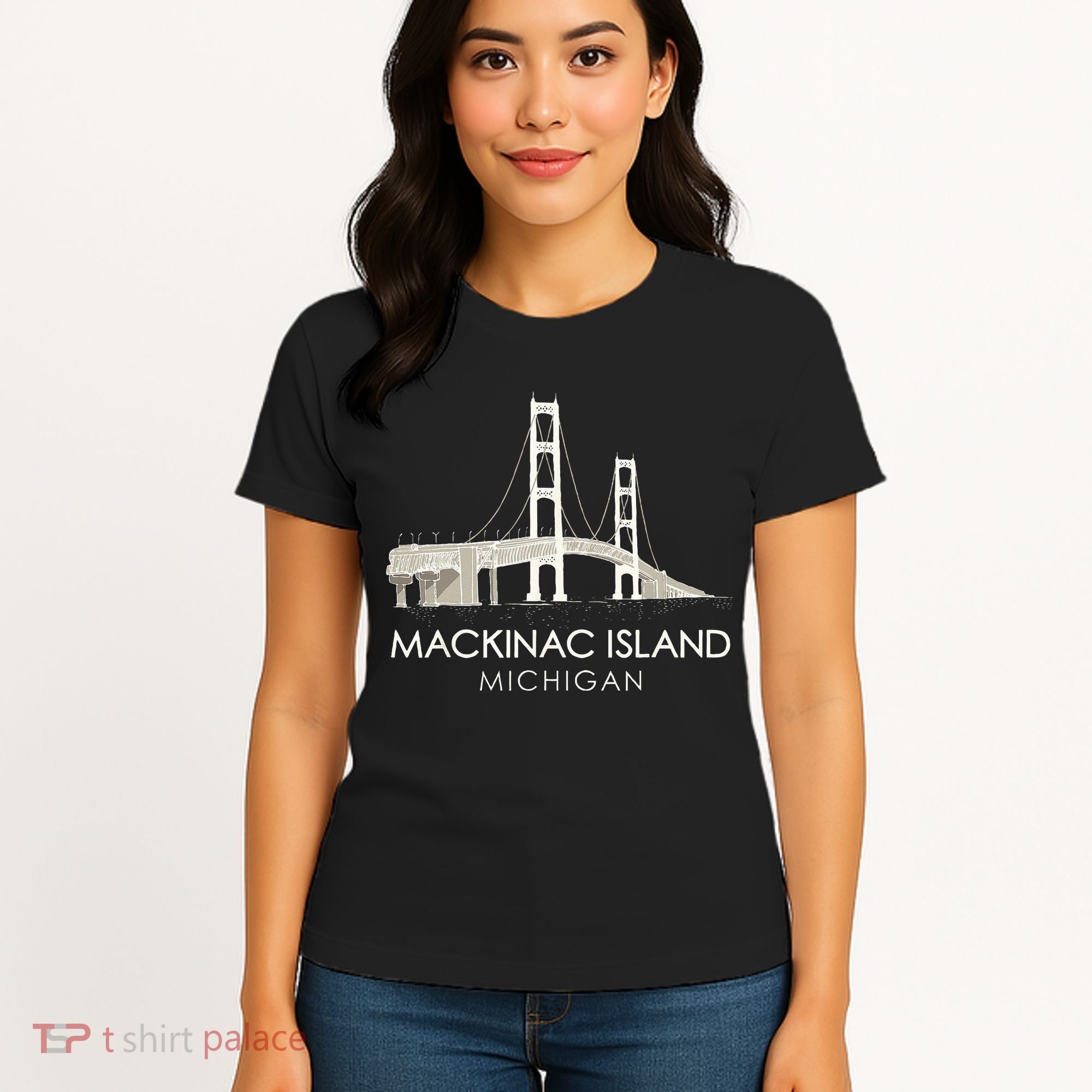 Mackinac Island Bridge Michigan Great Lakes Huron Ferry Trip Women's T-Shirt