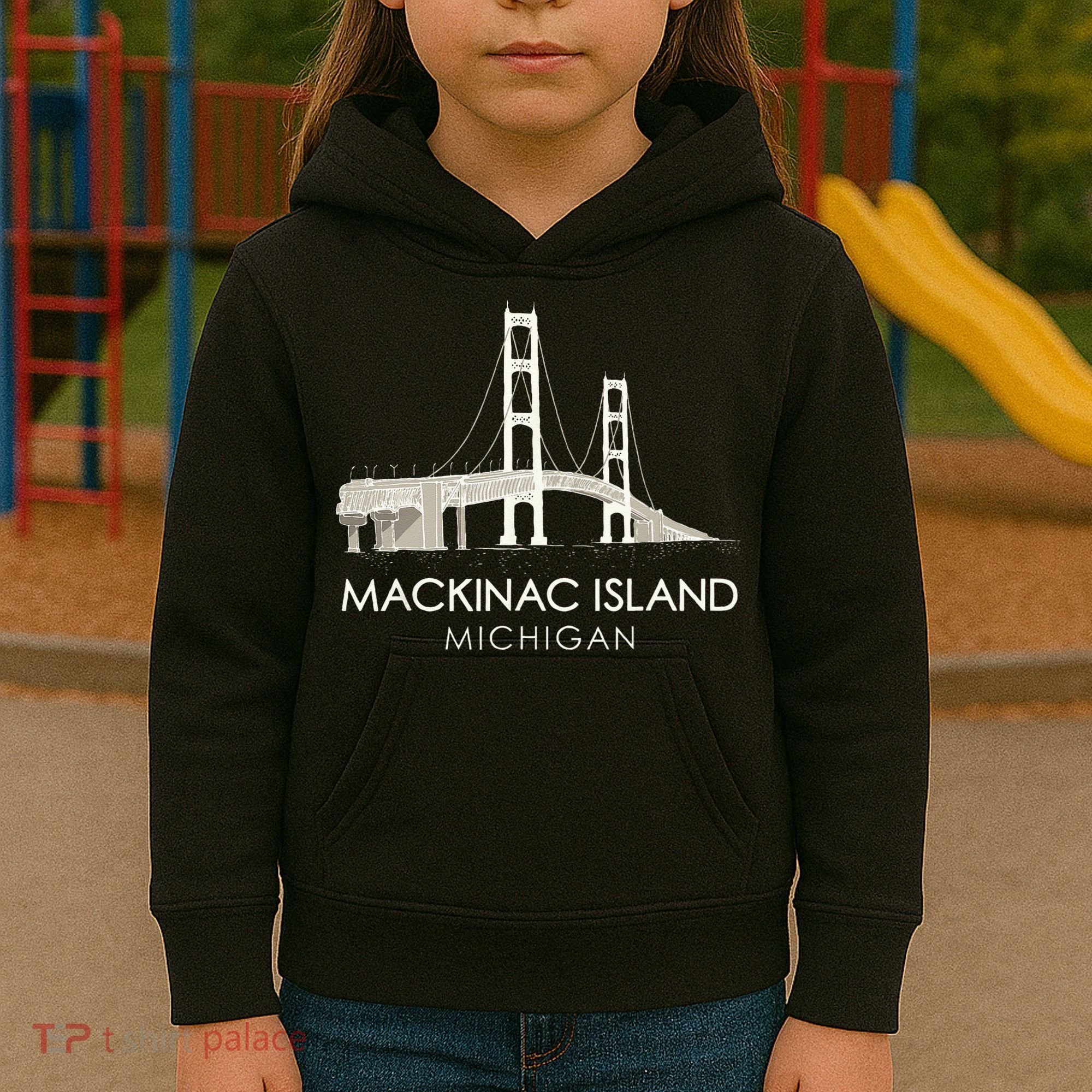 Mackinac Island Bridge Michigan Great Lakes Huron Ferry Trip Kids Hoodie