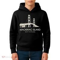 Mackinac Island Bridge Michigan Great Lakes Huron Ferry Trip Kids Hoodie thumb 4