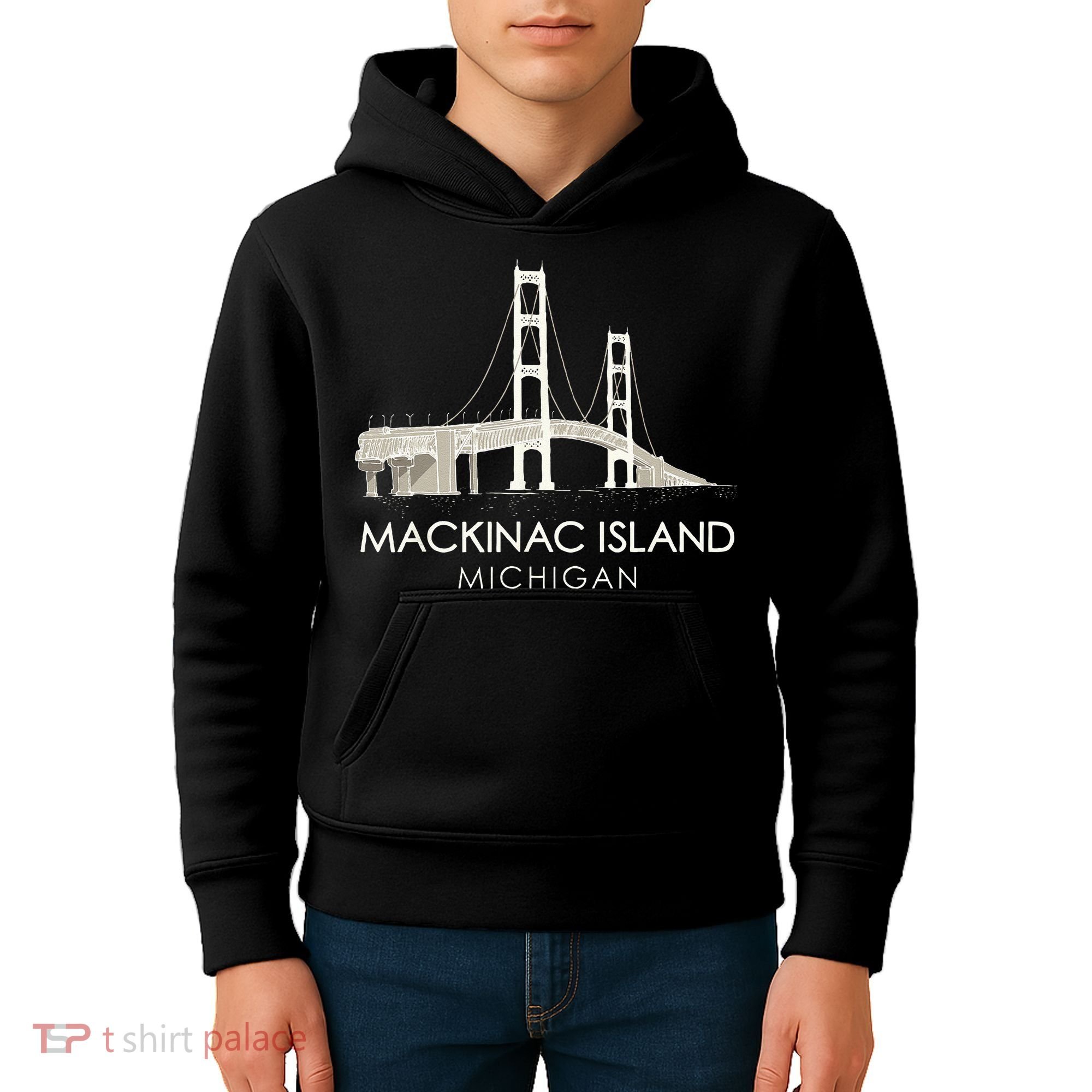 Mackinac Island Bridge Michigan Great Lakes Huron Ferry Trip Kids Hoodie