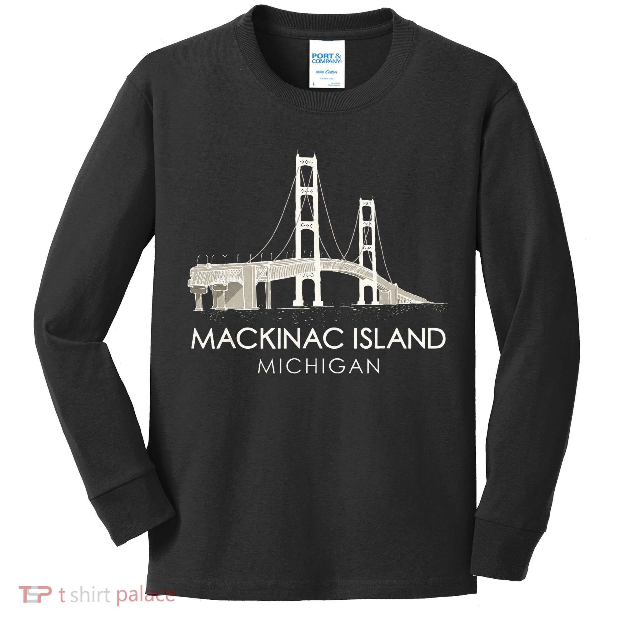 Mackinac Island Bridge Michigan Great Lakes Huron Ferry Trip Kids Long Sleeve Shirt