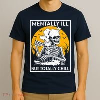 Mentally Ill But Totally Chill Halloween Costume Skeleton T-Shirt thumb 3