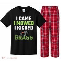 Mens I Came I Mowed I Kicked Grass Funny Lawn Mowing Gardener Kids Plaid Pajama Set thumb 0