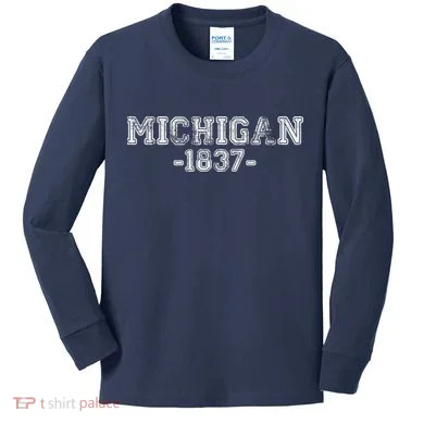 Michigan 1837 Retro Kids Long Sleeve Shirt