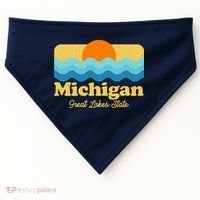 Michigan Great Lakes State Retro Sun Lake USA-Made Doggie Bandana thumb 0