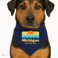 Michigan Great Lakes State Retro Sun Lake USA-Made Doggie Bandana thumb 1