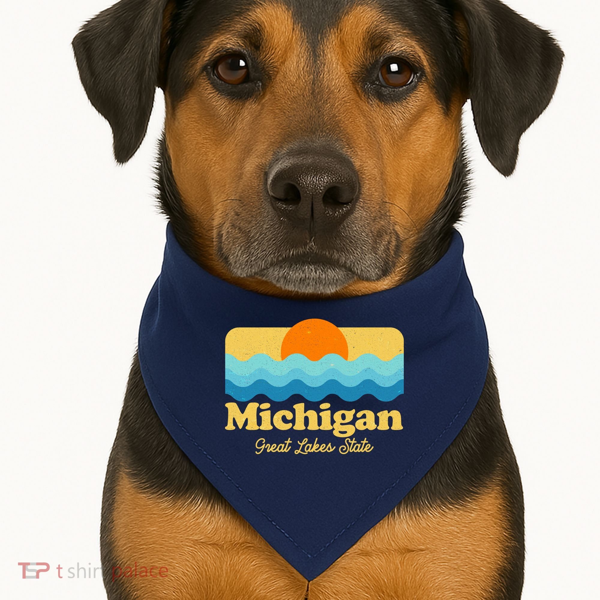 Michigan Great Lakes State Retro Sun Lake USA-Made Doggie Bandana