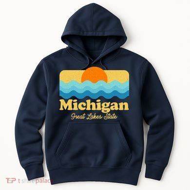Michigan Great Lakes State Retro Sun Lake Hoodie