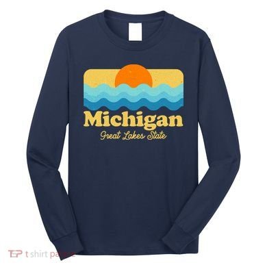 Michigan Great Lakes State Retro Sun Lake Long Sleeve Shirt
