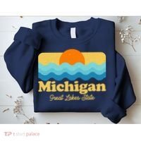 Michigan Great Lakes State Retro Sun Lake Sweatshirt thumb 2