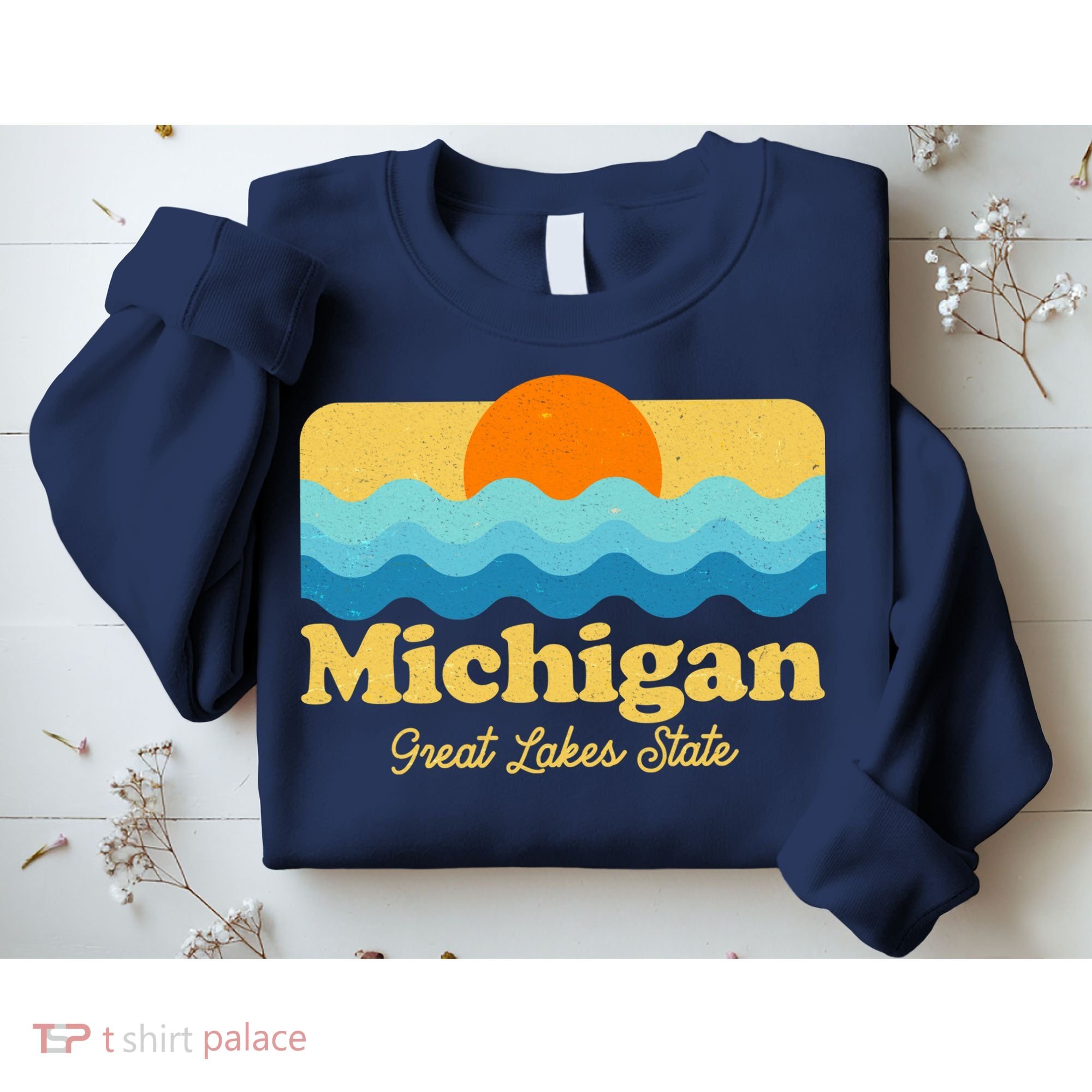 Michigan Great Lakes State Retro Sun Lake Sweatshirt