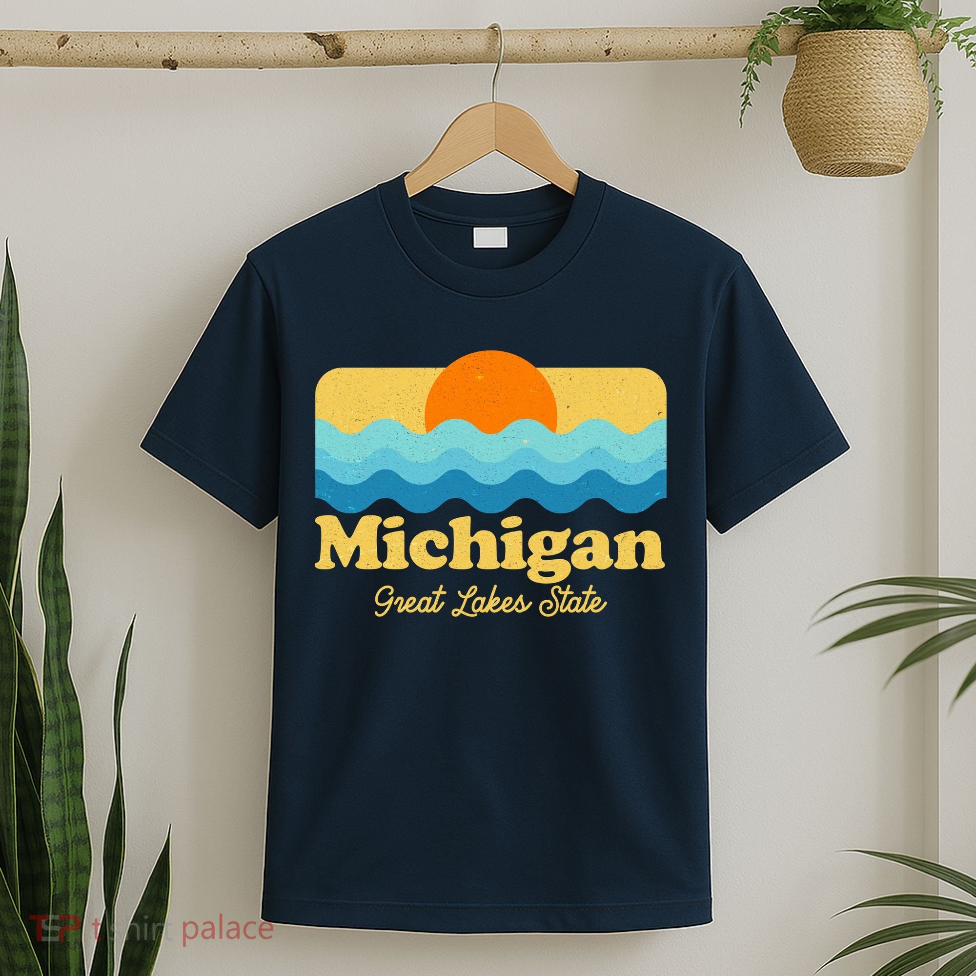 Michigan Great Lakes State Retro Sun Lake T-Shirt